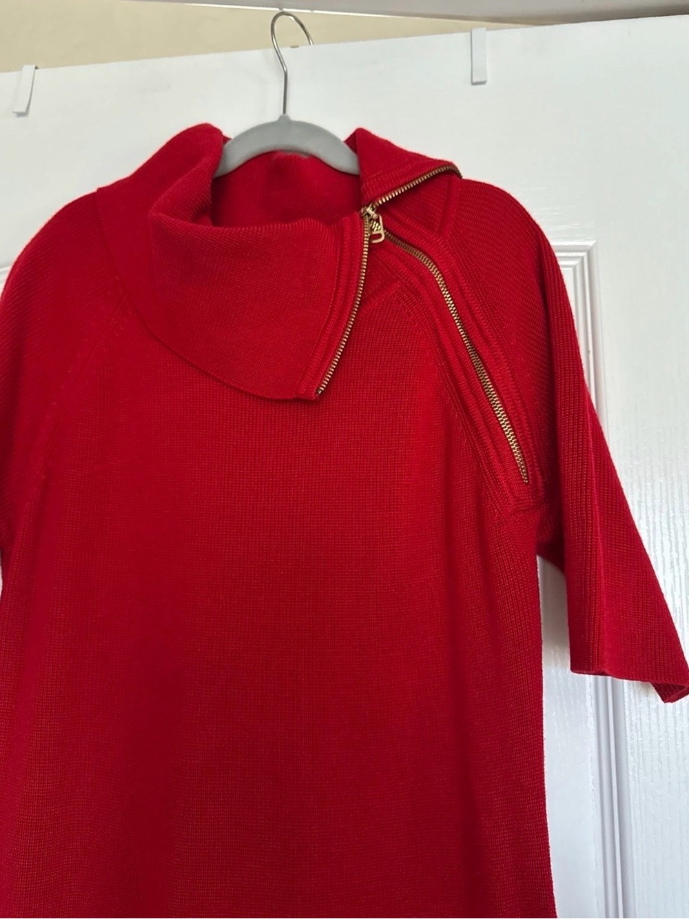 new directions Red Zip-Accent Cowl Neck Sweater